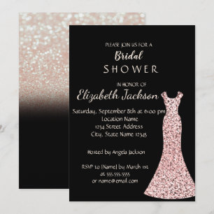 Elegant Chic Bokeh Glitter Dress   Bridal Shower Invitation