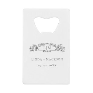 Elegant & Chic botanical crest monogram wedding Credit Card Bottle Opener