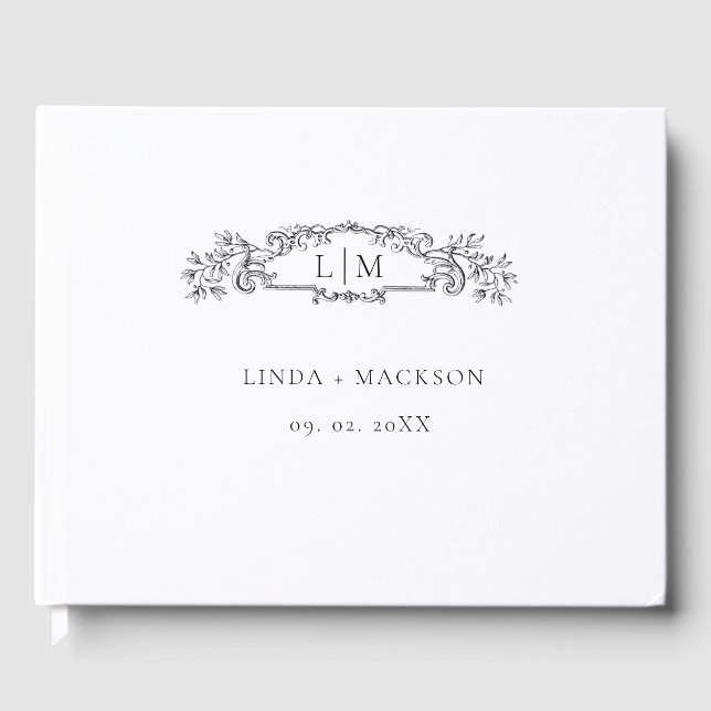 Elegant & Chic botanical crest monogram wedding Guest Book (Front)