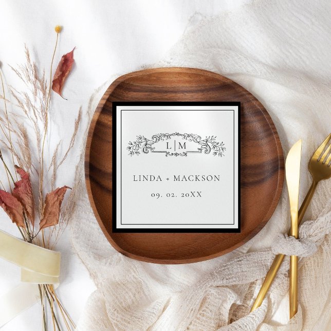 Elegant & Chic botanical crest monogram wedding Napkin (Creator Uploaded)