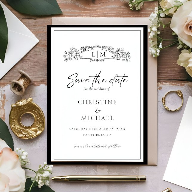 Elegant & Chic botanical crest monogram wedding Sa Save The Date (Creator Uploaded)