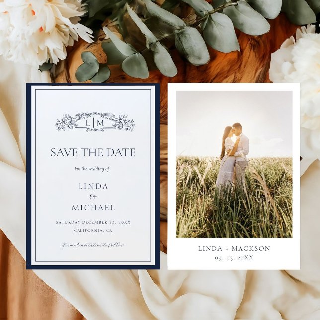 Elegant & Chic botanical crest monogram wedding  Save The Date (Creator Uploaded)