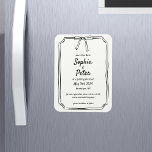 Elegant  Chic Bow Timeless Wedding Save the Date  Magnet<br><div class="desc">Announce your special day with our Elegant Black-and-White Ribbon Wedding Save the Date Magnet. This sophisticated design, featuring a classic handwritten font and a charming ribbon and bow border, is perfect for couples seeking a timeless and refined aesthetic. Personalize your details and impress your guests with a Save the Date...</div>