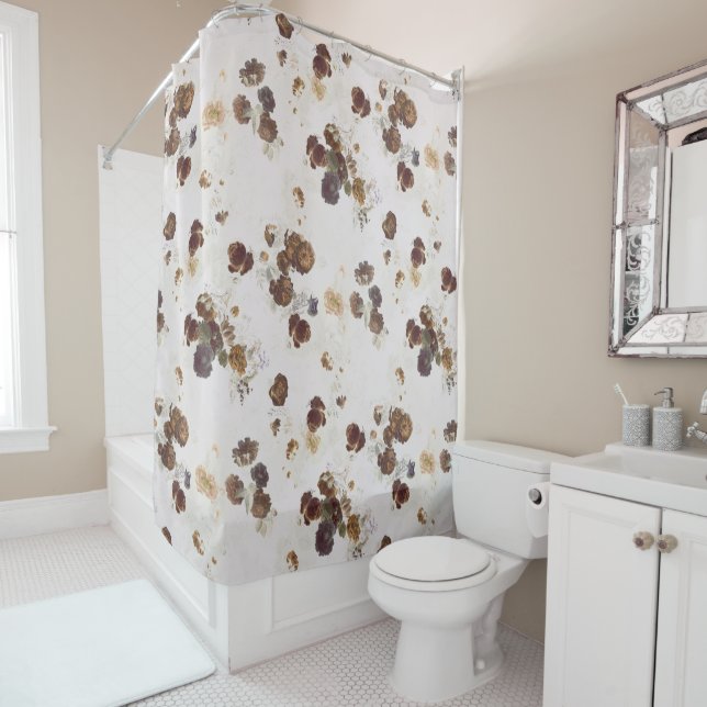 Elegant Chic Brown Beige Roses Floral Toile (In Situ)