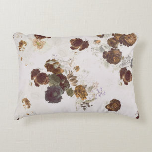 Elegant Chic Brown Beige Roses Floral Toile Accent Pillow
