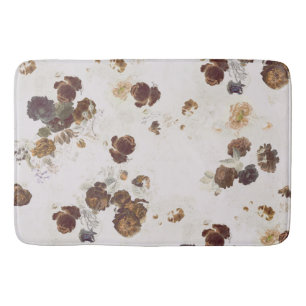 Elegant Chic Brown Beige Roses Floral Toile Bath Mat