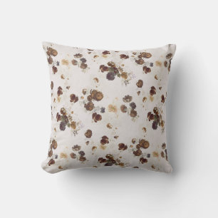 Elegant Chic Brown Beige Roses Floral Toile Throw Pillow