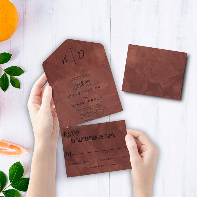 Elegant chic brown dusty rustic all in one invitat invitation (Creator Uploaded)