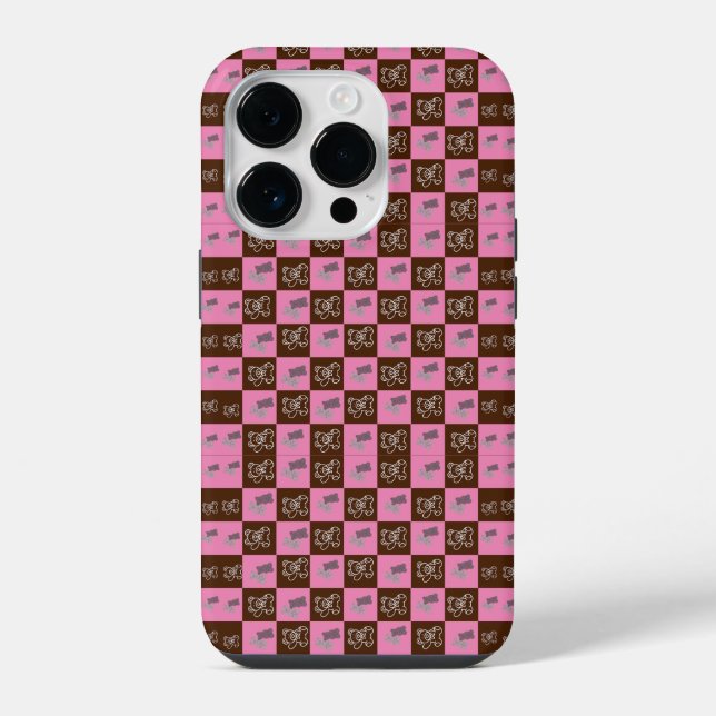 Elegant Chic Brown Plaid & Bear   iPhone Case (Back)