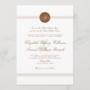 Elegant Chic Brown White Monogram Wedding Invite