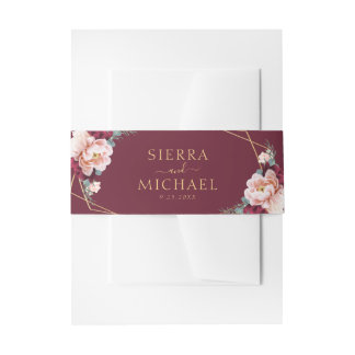 Elegant Chic Burgundy Blush Pink Gold Wedding Invitation Belly Band