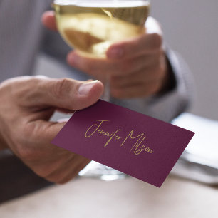 Elegant Chic Burgundy & Gold Handwritten Script  Business Card