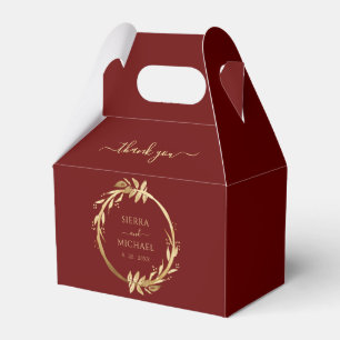 Elegant Chic Burgundy Golden Foliage Wedding Favor Box