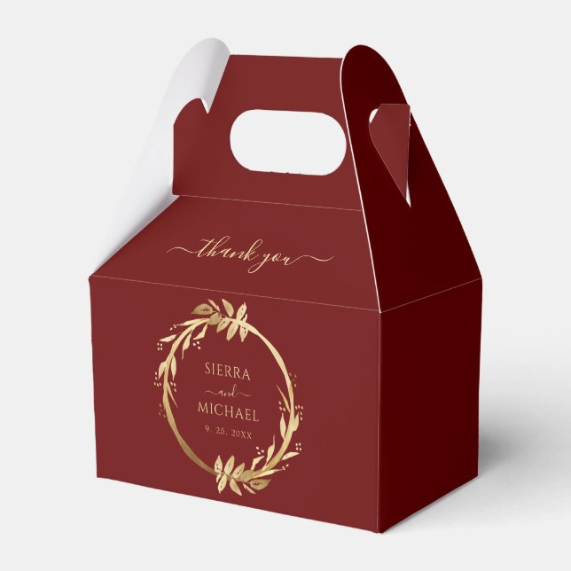Elegant Chic Burgundy Golden Foliage Wedding Favor Box (Front Side)