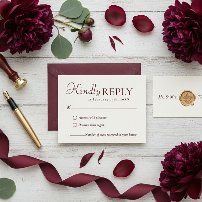 Elegant & Chic Burgundy & Ivory wedding RSVP Card (Créateur téléchargé)