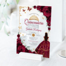 Elegant Chic Burgundy Roses Gold Quinceanera