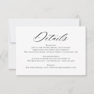Elegant Chic Calligraphy Mariage Détails Carte