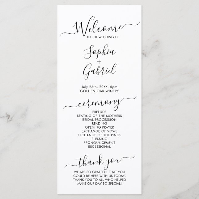 Elegant Chic Calligraphy Script Wedding Ceremony Program (Front)