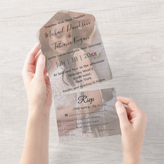 elegant chic calligraphy wedding day photo  all in one invitation (Tearaway)