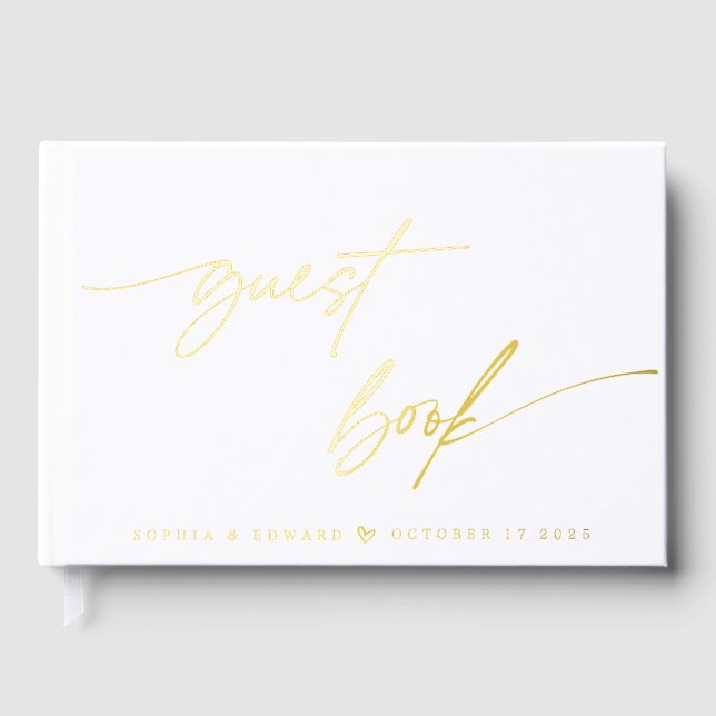 Elegant Chic Calligraphy Wedding Guest Book (Front)