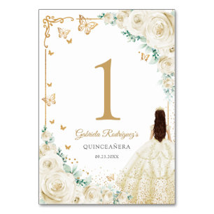 Elegant Chic Champagne Ivory Gold Quinceanera Table Number