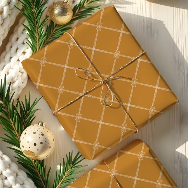 Elegant Chic Christmas Bow & Ribbon Pattern Yellow Wrapping Paper (Elegant Chic Christmas Bow & Ribbon Pattern Yellow Wrapping Paper)