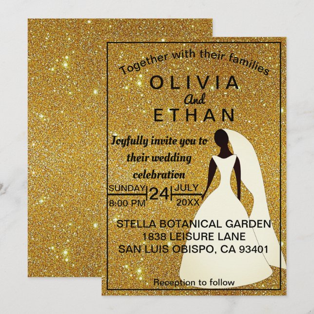 Élégant chic classe Faire-part de mariage d'or rus (Devant / Derrière)