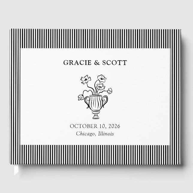 Elegant Chic Classic Black and White Wedding Guest Book (Front)