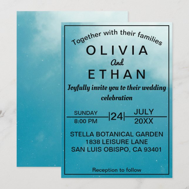 Elegant chic classy blue sky Wedding Invitation (Front/Back)