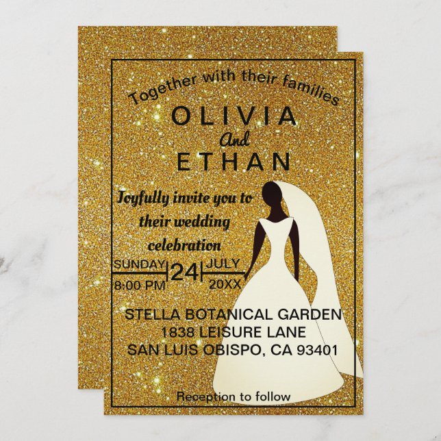 Elegant chic classy rustic gold Wedding Invitation (Front/Back)