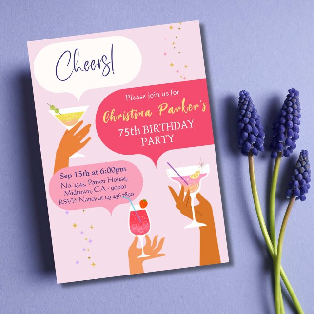 Elegant Chic Cocktail drink themed 75th birthday Invitation (Creator Uploaded)