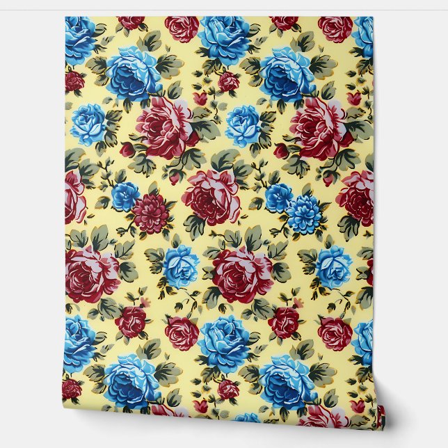 Elegant Chic Colourful Floral Rustic Pattern Wallpaper (Unrolling)