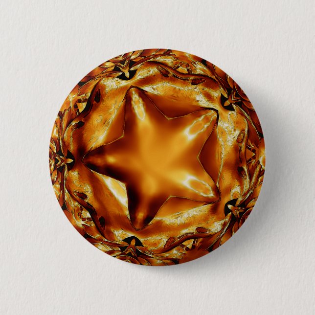 Elegant Chic Copper Gold Christmas Star 2 Inch Round Button (Front)