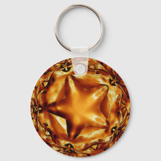 Elegant Chic Copper Gold Christmas Star Keychain (Front)