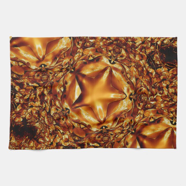 Elegant Chic Copper Gold Christmas Star Kitchen Towel (Horizontal)