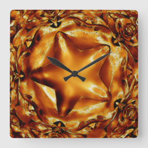 Elegant Chic Copper Gold Christmas Star Square Wall Clock