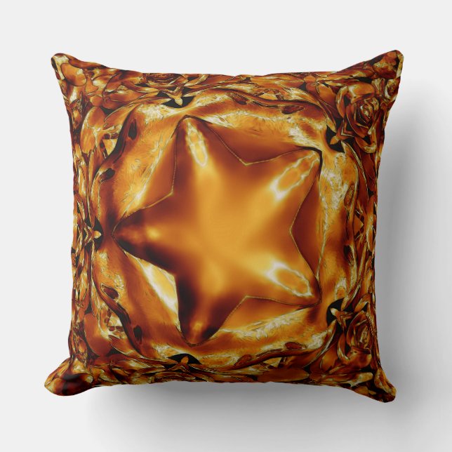 Elegant Chic Copper Gold Christmas Star Throw Pillow (Front)