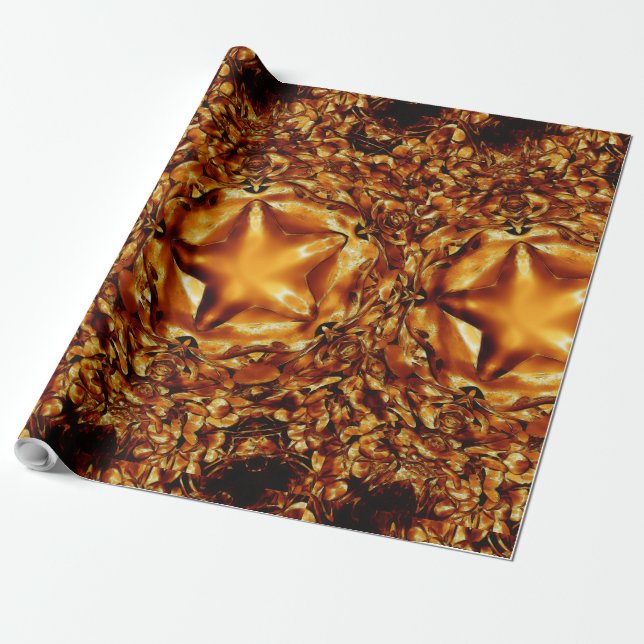 Elegant Chic Copper Gold Christmas Star Wrapping Paper (Unrolled)