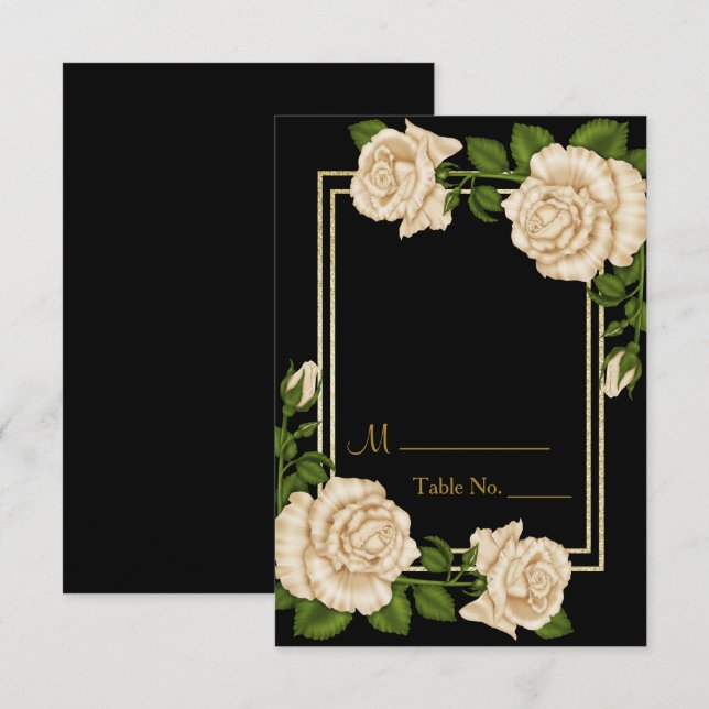 Elegant Chic Corner Ivory Roses Table Number (Front/Back)