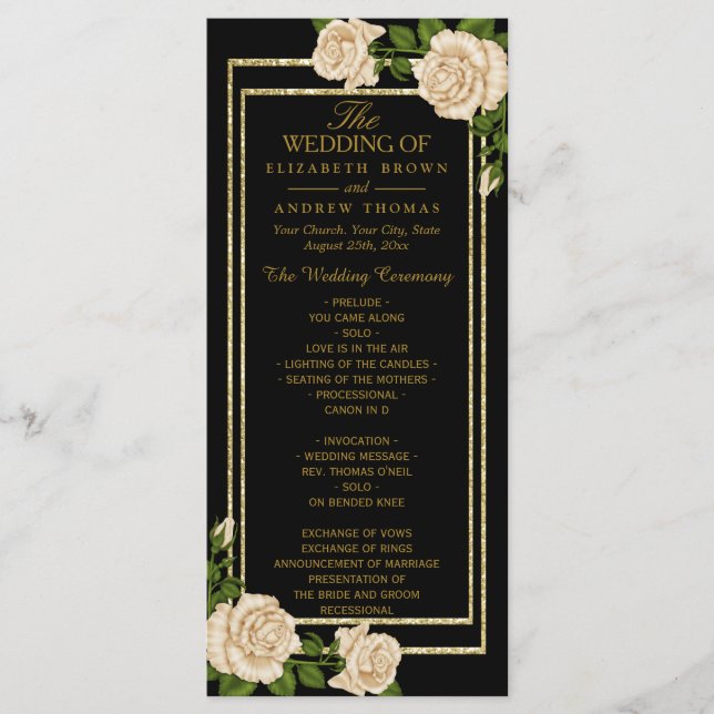 Elegant Chic Corner Ivory Roses Wedding Program (Front)