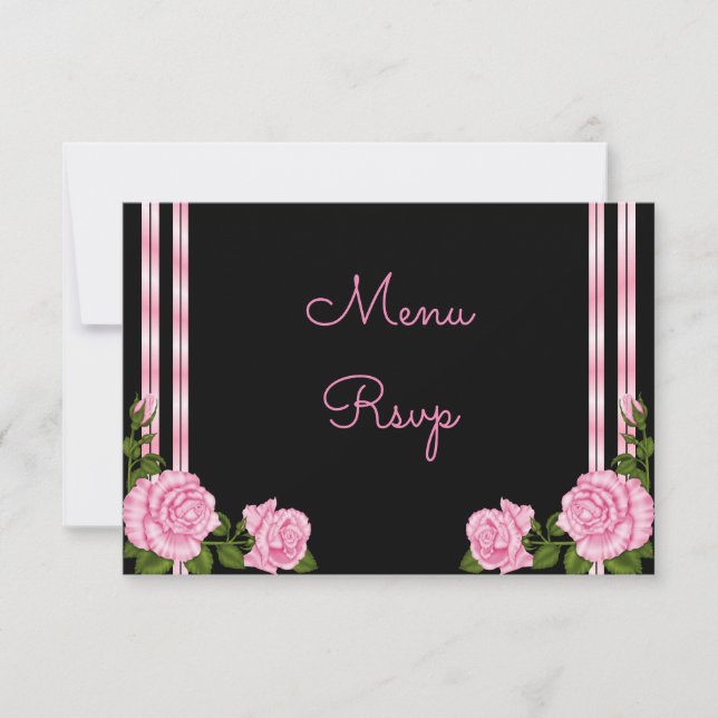 Elégant Chic Corner Rose Bouquet Menu RSVP (Devant)