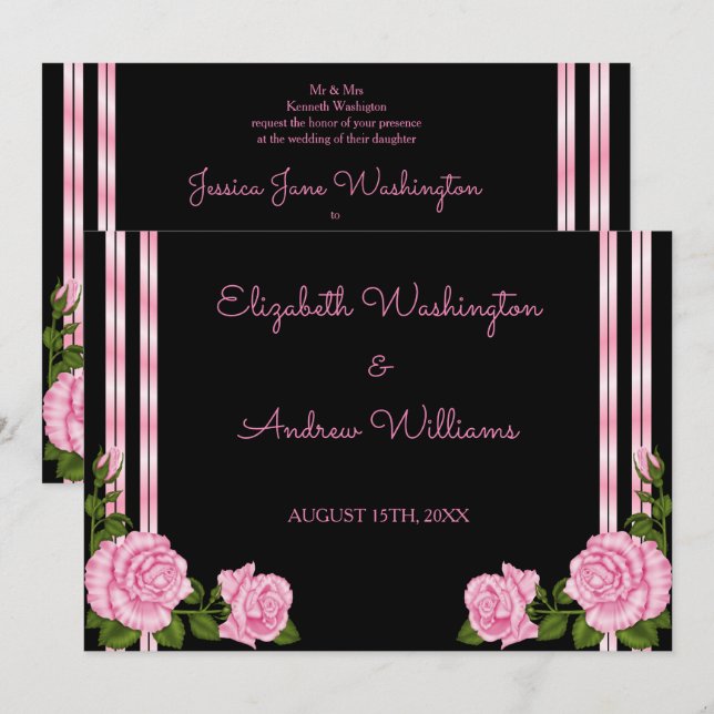 Elegant Chic Corner Rose Bouquet Wedding Invitation (Front/Back)