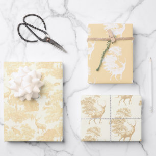 Elegant Chic Cream Beige Toile Deer Woodland Wrapping Paper Sheet