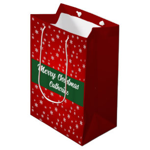 Elegant Chic Cute Modern Festive Red and Green Medium Gift Bag