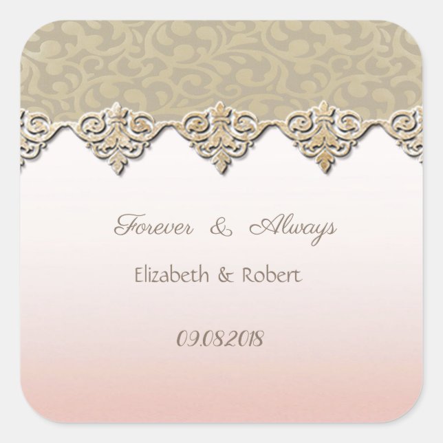 Elegant Chic Damask  Wedding Square Sticker (Front)