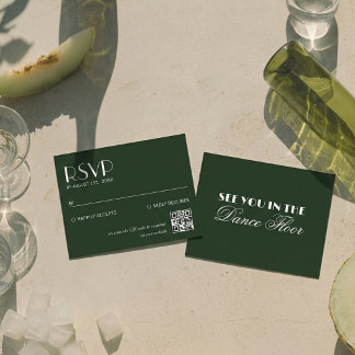 Elegant Chic Dark Green QR Code Wedding RSVP Card