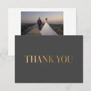 Elegant Chic Dark Grey Gold Thank You Photo Card