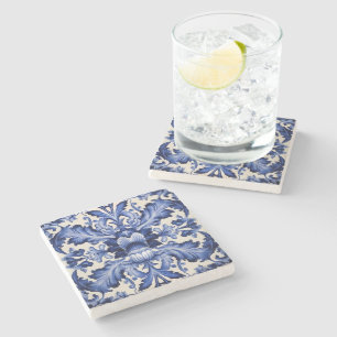 Elegant Chic Delftware Blue Flower Stone Coaster
