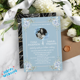 Elegant Chic Dusty Blue Gold Custom Wedding  Invitation