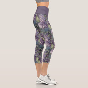 Elegant chic dusty purple boho watercolor floral  capri leggings